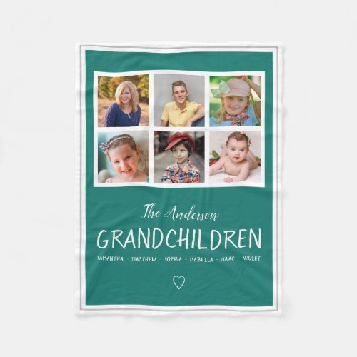 Grandparents 6 Photo Collage Personalized Teal Fleece Blanket