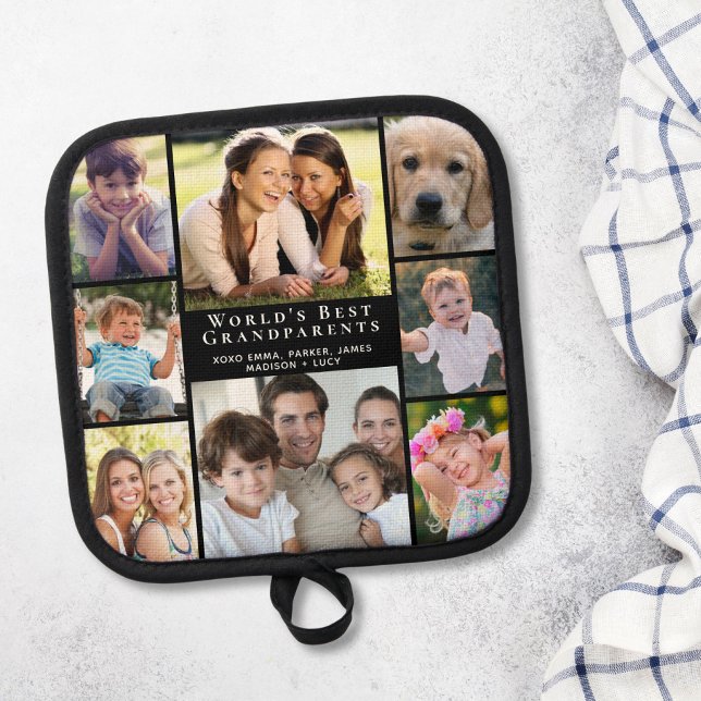 Grandparents 8 Photo Collage Black Pot Holder (Creator Uploaded)