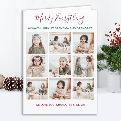 Grandparents 9 Photo Merry Everything Christmas Holiday Card