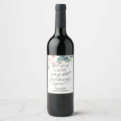 Grandparents Again Pregnancy Announcement New Baby Wine Label