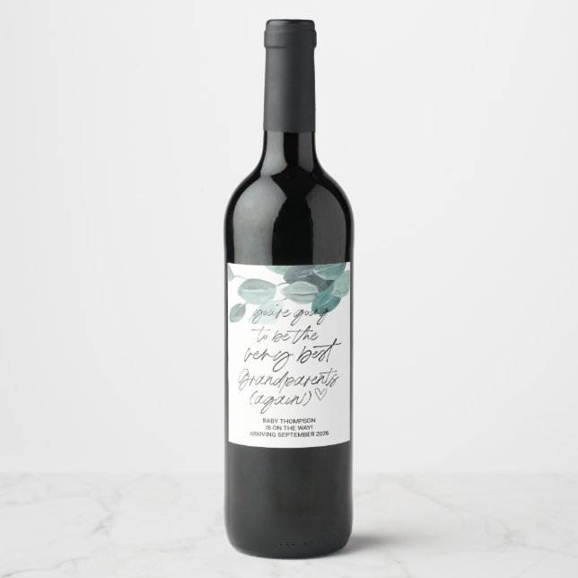 Grandparents Again Pregnancy Announcement New Baby Wine Label (Front)