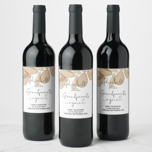 Grandparents Again Pregnancy Announcement Parents  Wine Label