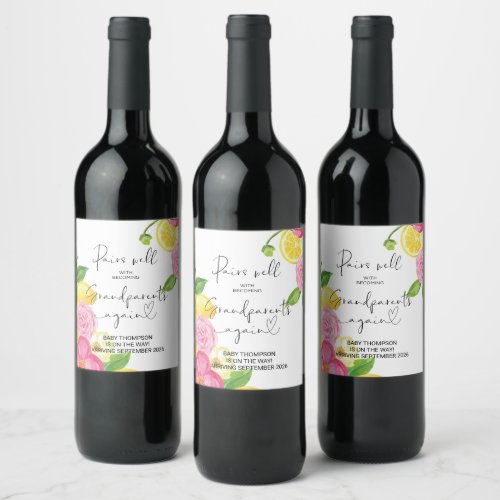 Grandparents Again Pregnancy Announcement Parents  Wine Label