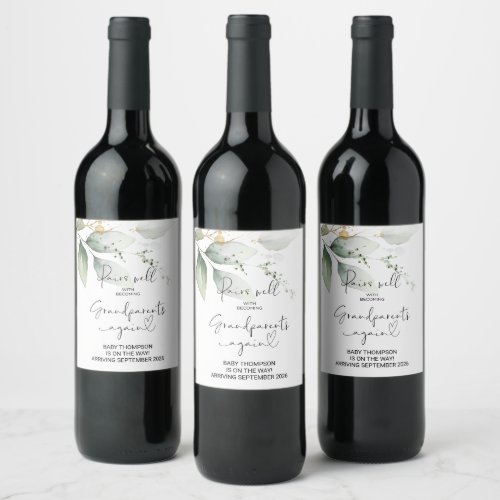 Grandparents Again Pregnancy Announcement Parents  Wine Label