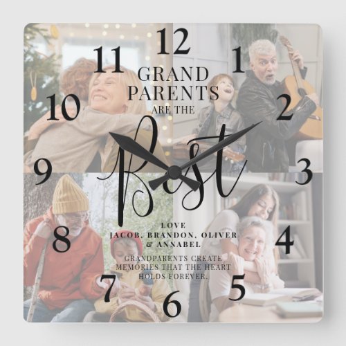 GRANDPARENTS are the Best Photos Names  Quote Square Wall Clock