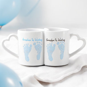 Grandparents Baby Announcement Blue Footprints Coffee Mug Set