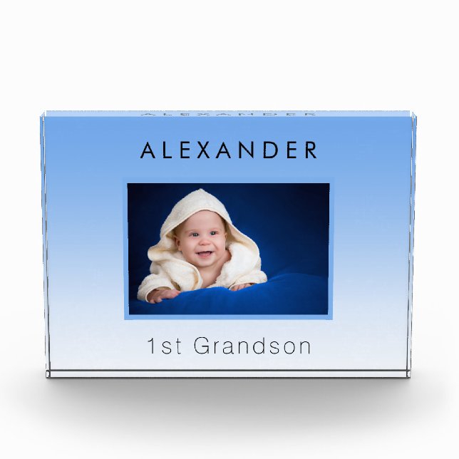 Grandparents baby blue photo 1st grandson boy block (Front)