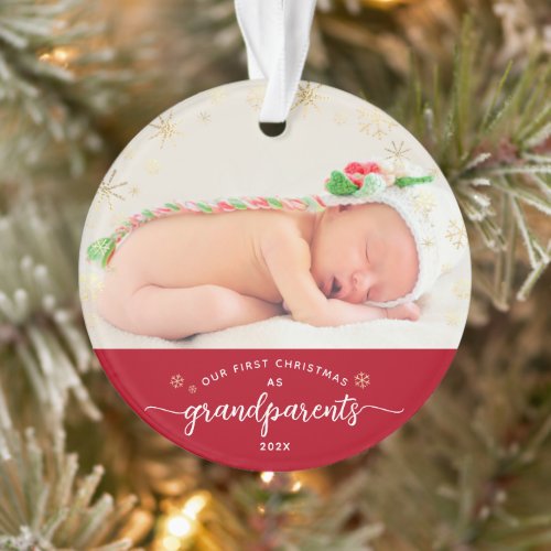 Grandparents Baby First Christmas Snowflakes Photo Ornament