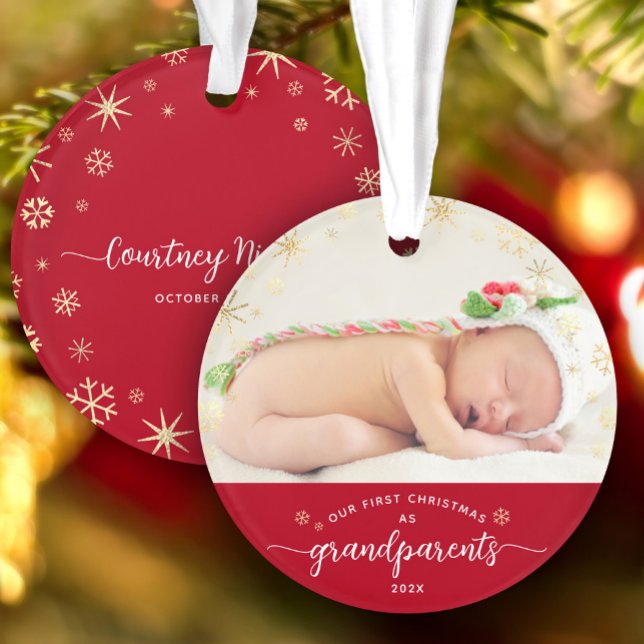 Grandparents Baby First Christmas Snowflakes Photo Ornament (Creator Uploaded)