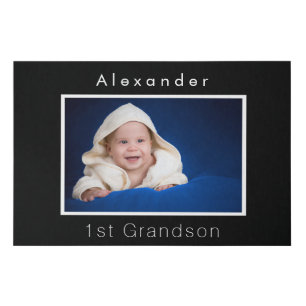 Grandparents baby photo 1st grandson black faux canvas print