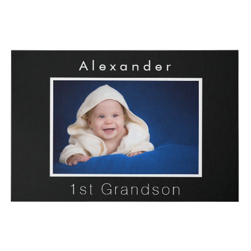 Grandparents baby photo 1st grandson black faux canvas print