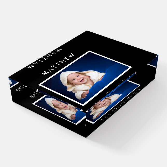 Grandparents baby photo 1st grandson black paperweight (Angled)