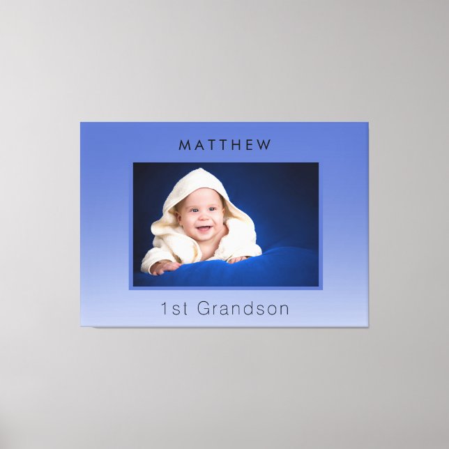 Grandparents baby photo 1st grandson blue canvas print (Front)