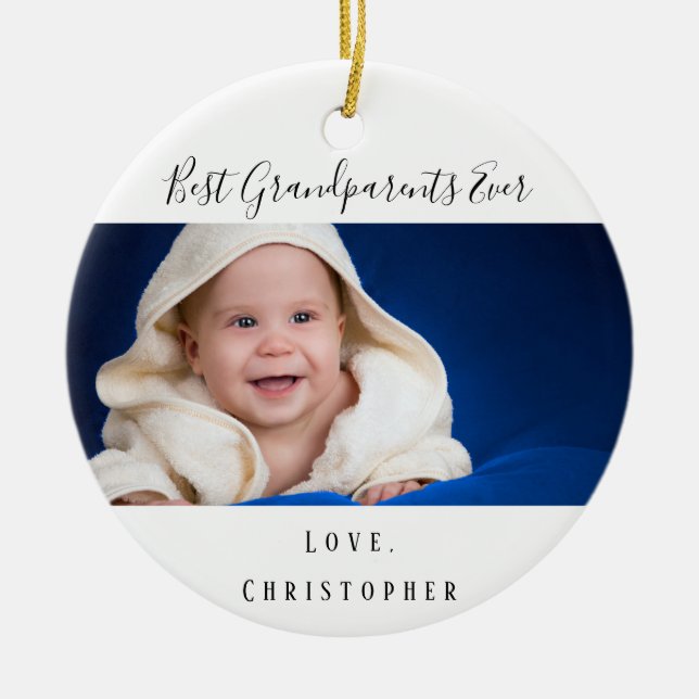 Grandparents baby photo grandchild ceramic ornament (Front)