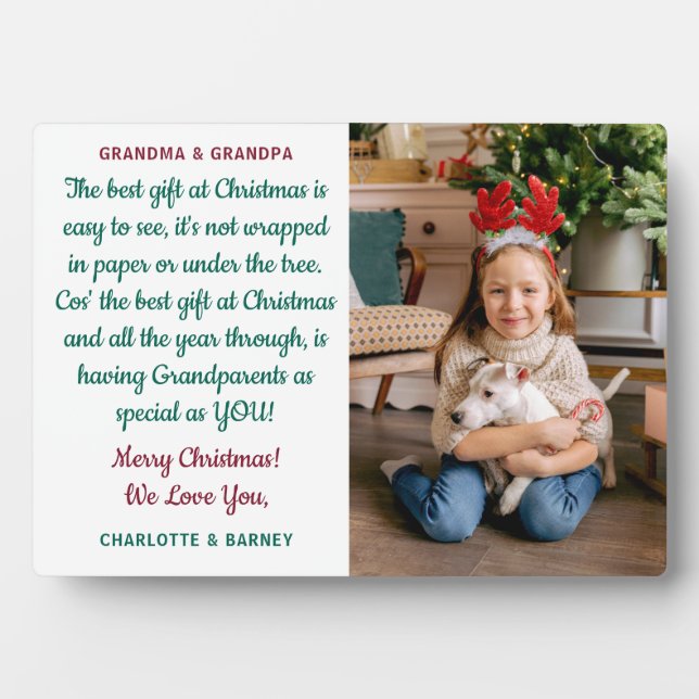 Grandparents Christmas Poem Personalized Photo Plaque (Front)