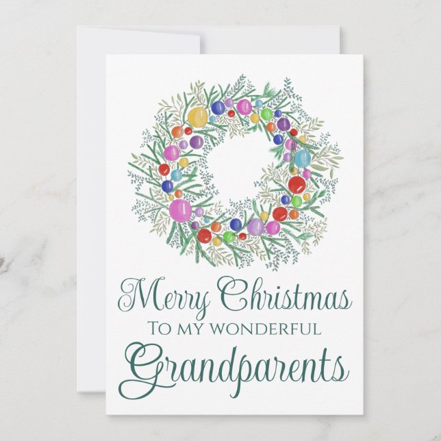 Grandparents colorful Christmas Wreath Holiday Card (Front)