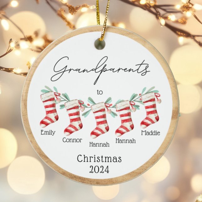 Grandparents Custom Stockings Christmas Tree Ceramic Ornament (Creator Uploaded)