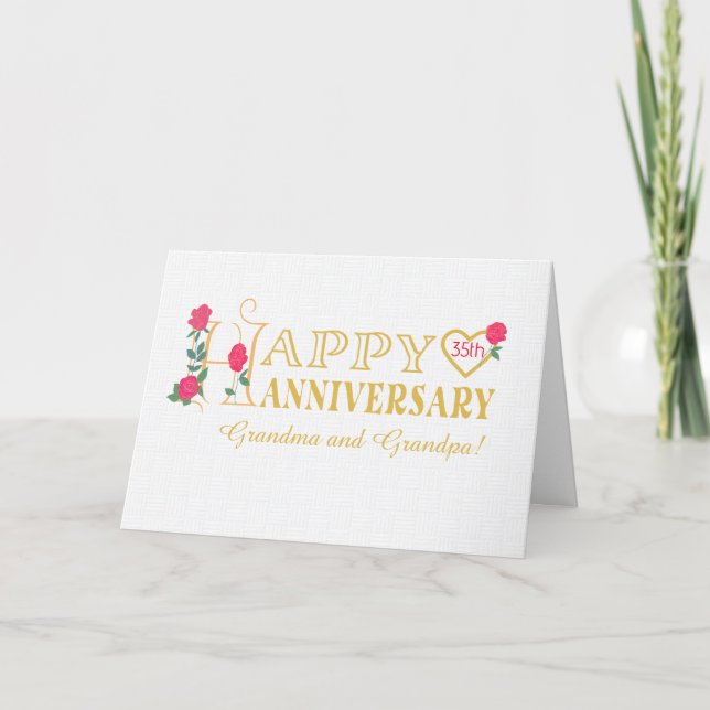 Grandparents Custom Year Anniversary with Roses Holiday Card (Front)