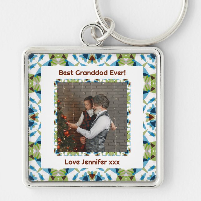 Grandparents Day Best Granddad Ever Green Photo Keychain (Front)