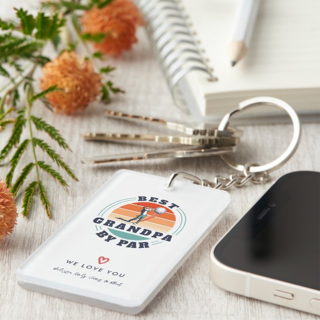 Grandparents Day Best Grandpa By Par Retro Photo Keychain (Front Right)