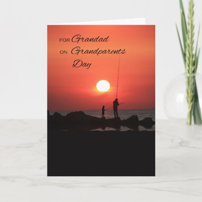 Grandparents Day for Grandad Fishing at Sunset Card (Front)