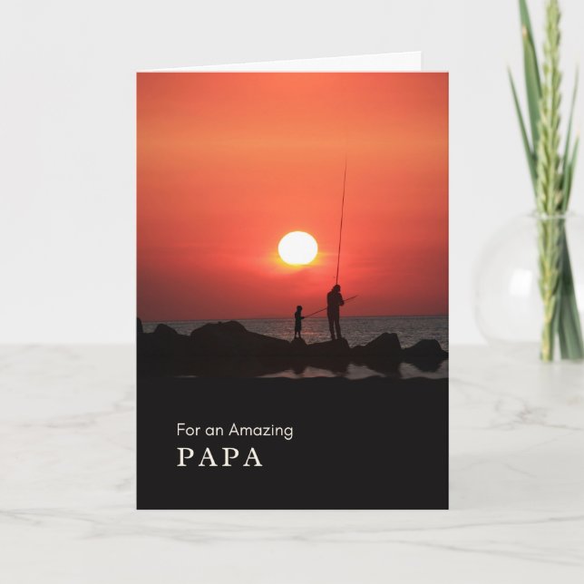 Grandparents Day for Papa Fishing at Sunset Card (Front)