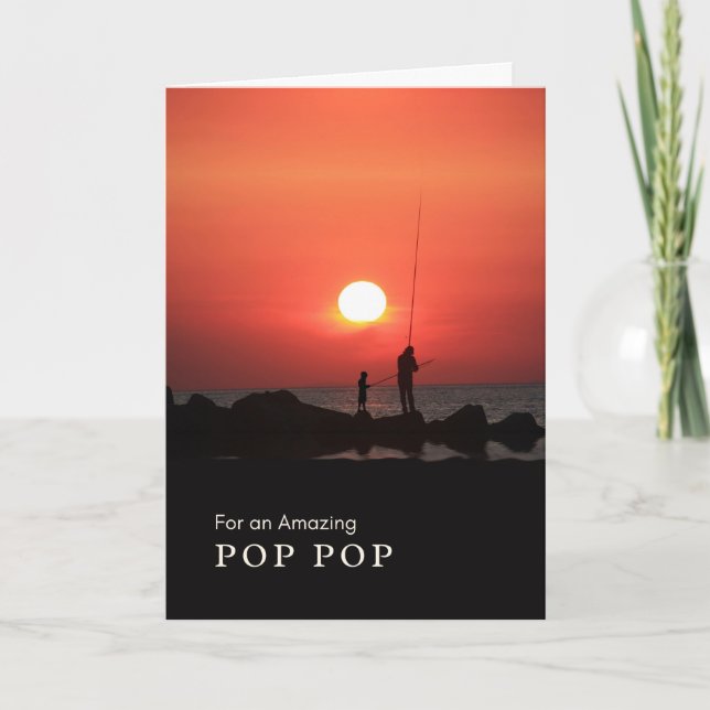 Grandparents Day for Pop Pop Fishing at Sunset Card (Front)