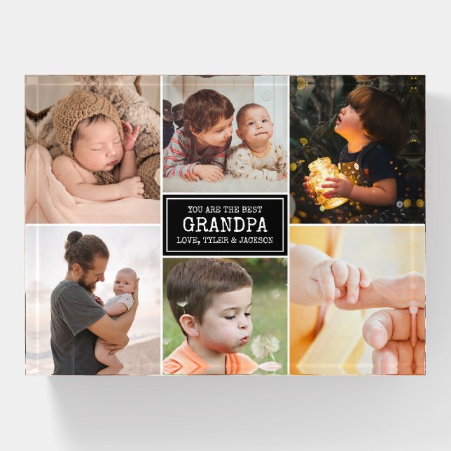 Grandparents Day Grandpa Black 6 Photo Collage Paperweight (Front)