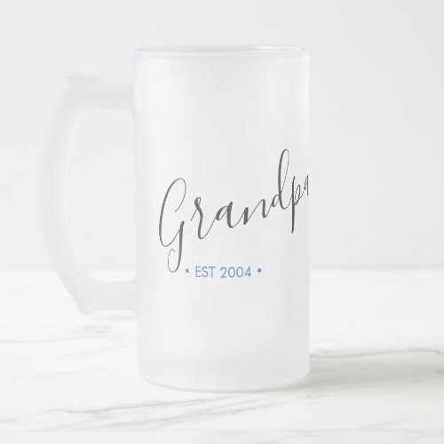 Grandparents Day Grandpa Established Year Frosted Glass Beer Mug