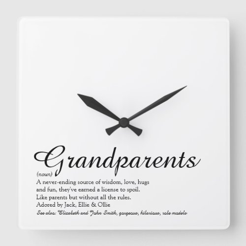 Grandparents Definition Elegant Script Square Wall Clock