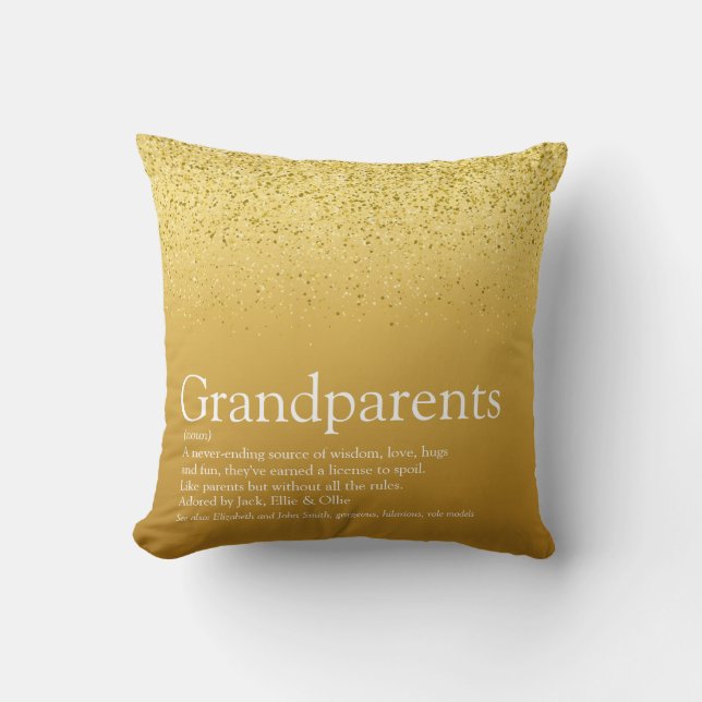 Grandparents Definition Gold Glitter Fun Glam Throw Pillow (Front)
