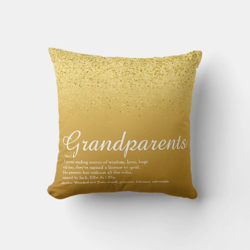 Grandparents Definition Gold Glitter Script Throw Pillow