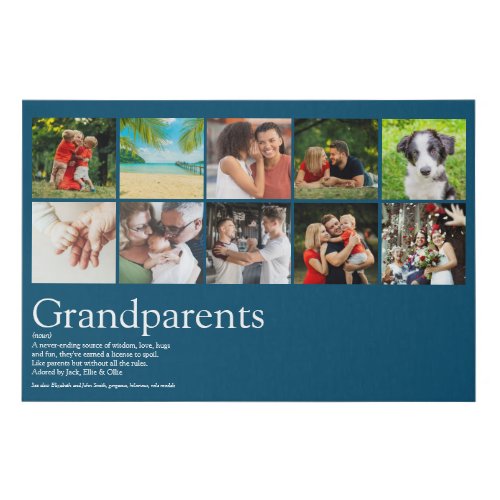 Grandparents Definition Photo Collage Blue Faux Canvas Print
