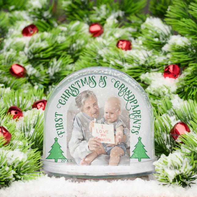 Grandparents First Christmas –2 Photo Personalized Snow Globe (Christmas)