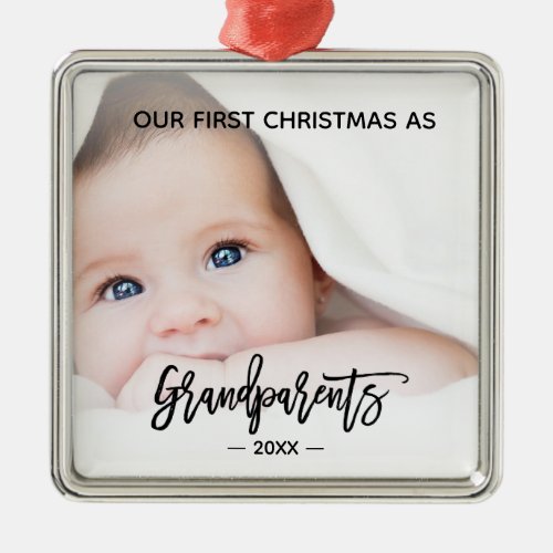 Grandparents First Christmas Baby Photo Metal Ornament