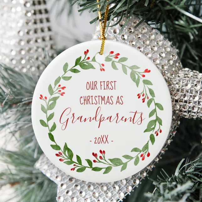 Grandparents' First Christmas Custom Baby Photo Ceramic Ornament | Zazzle