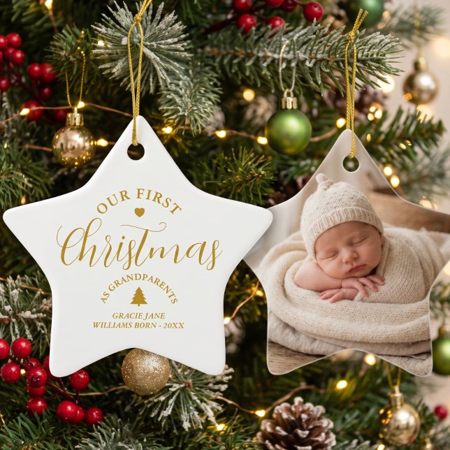 Grandparents First Christmas Custom Name Keepsake  Ceramic Ornament (Creator Uploaded)