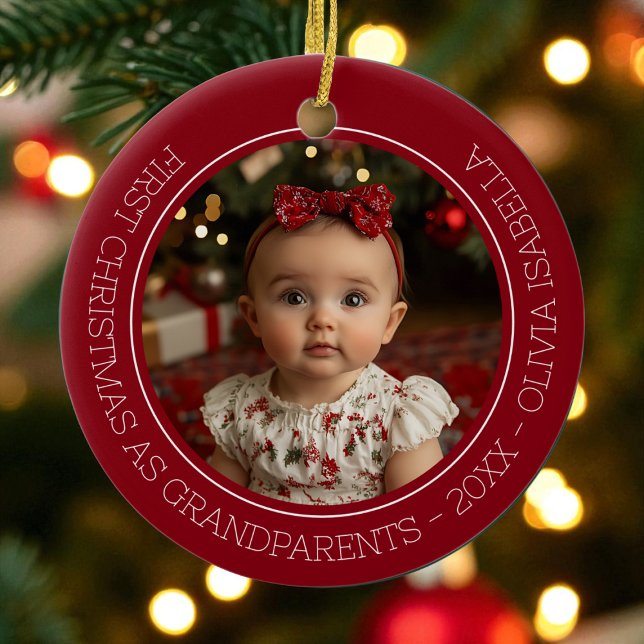 Grandparents First Christmas Grandchild Baby Photo Ceramic Ornament (Grandparents First Christmas Grandchild Baby Photo Ceramic Ornament)