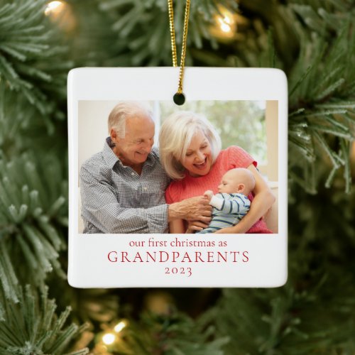Grandparents First Christmas New Baby Photo Ceramic Ornament