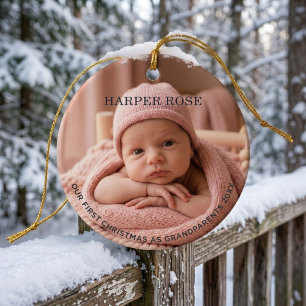Grandparents First Christmas Newborn Photo  Ceramic Ornament