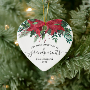 Grandparents First Christmas Photo Poinsettia Ceramic Ornament