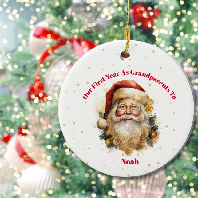 Grandparents First  Christmas Photo Santa  Ceramic Ornament (Creator Uploaded)