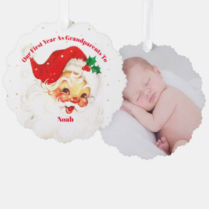 Grandparents First Christmas Photo Santa Ornament Card