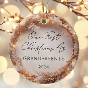 Grandparents First Christmas Photo Vintage Lights Ceramic Ornament