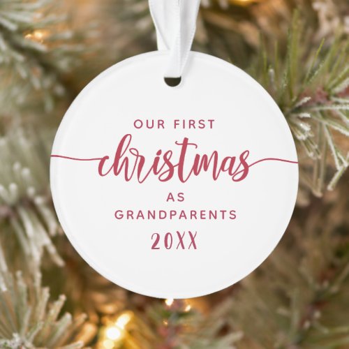 Grandparents First Christmas Red Script Photo Ornament