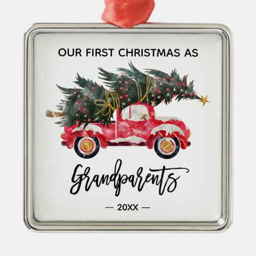 Grandparents First Christmas Red Truck Metal Ornament