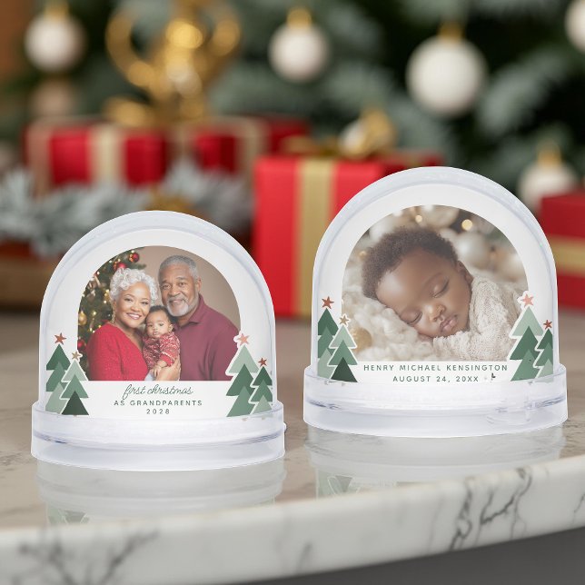 Grandparents First Christmas Rustic Trees 2 Photos Snow Globe (Grandparents First Christmas Rustic Trees 2 Photos Snow Globe)