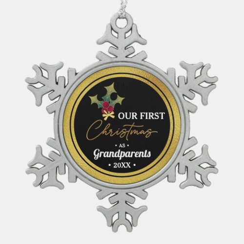 Grandparents First Christmas  Snowflake Pewter Christmas Ornament