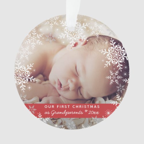 Grandparents First Christmas Snowflakes Baby Photo Ornament