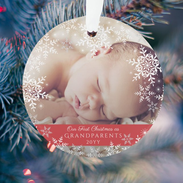 Grandparents First Christmas Snowflakes Baby Photo Ornament (Creator Uploaded)